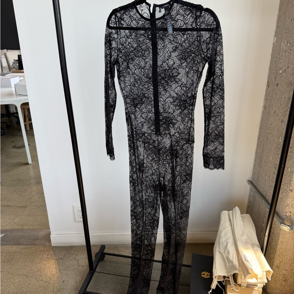 Jumpsuit In Italian Jacquard Lace - Black